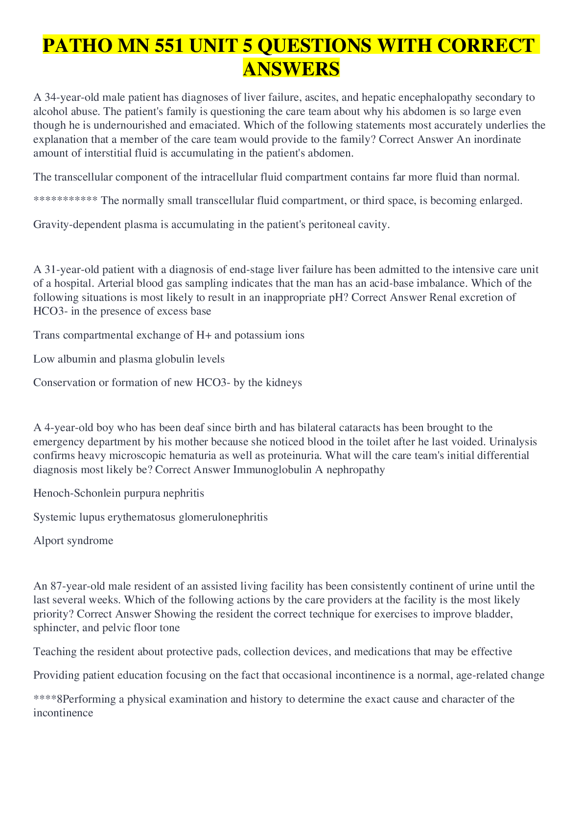 Preview image for PATHO MN 551 UNIT 5 QUESTIONS WITH CORRECT ANSWERS